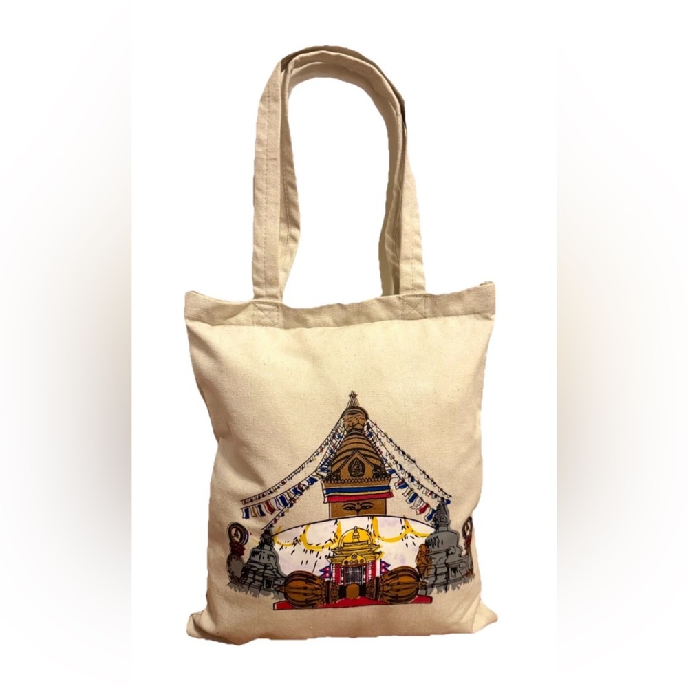 Himalayan Buddha Eye Print Handmade Hemp,Cotton Shoulder Tote Bag 16”in By 13”in